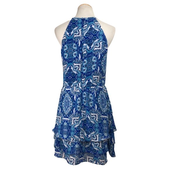 PARKER Dress Blue Floral Ruffles Spaghetti Straps Lace Up Front Women's Medium - Picture 3 of 5